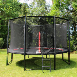 Maxi Pack Cama elástica Booster Black 390 con red + Escalera + Kit de fijación + Funda