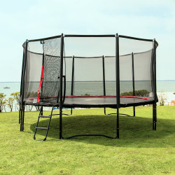 Maxi Pack Cama elástica Booster Black 490 con red + Escalera + Kit de fijación + Funda