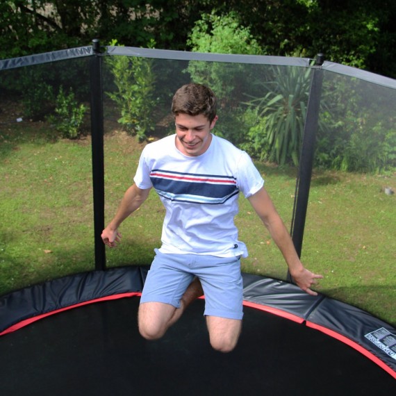 Maxi Pack Cama elástica Booster Black 430 con red + Escalera + Kit de fijación + Funda 