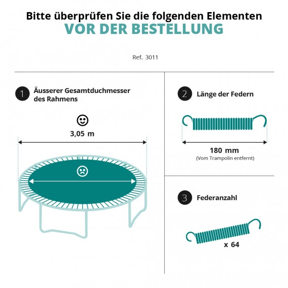 Tela de salto para cama elástica Ø 305 con 64 muelles 180 mm