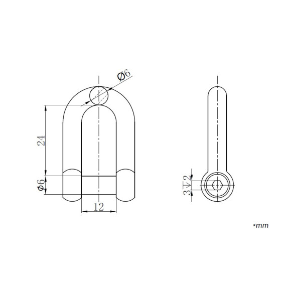 Grillete derecho en acero inoxidable A4 Grillete derecho en acero inoxidable A4