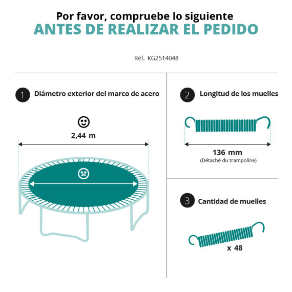 Tela de salto para cama elástica de Ø244 de 48 muelles de 136 mmmm