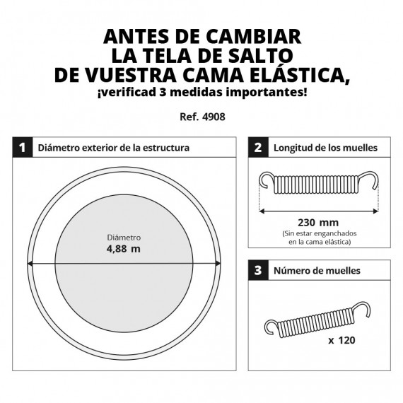 Tela de salto para cama elástica 490 para 120 muelles 230 mm
