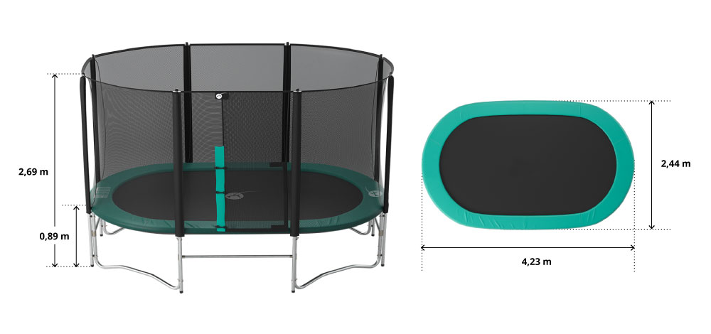 illustration de caract&eacute;ristiques du produit Maxi Pack Ovalie 430 con red + escalera + kit de fijación + Funda básica