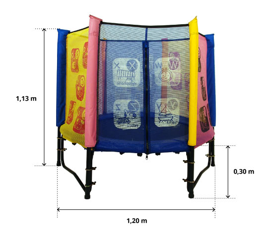 illustration de caract&eacute;ristiques du produit Cama elástica bebé con red multicolores 