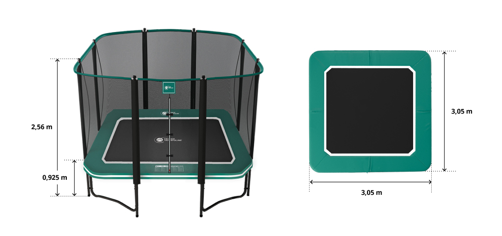 illustration de caractéristiques du produit Cama elástica Apollo Square 300 - Pack XL